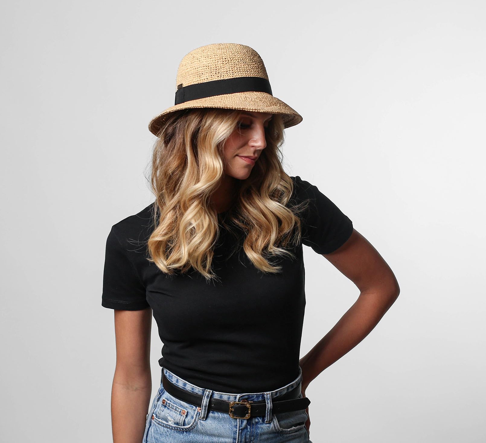 Chapeau Melon Paille Pliable, Femme Camille Raphia Fino
