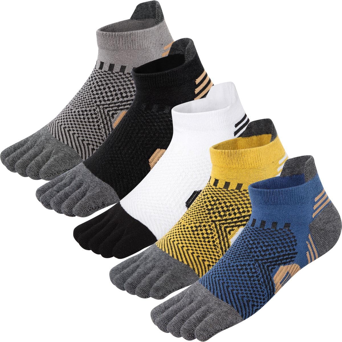 Men's Toe Socks Cotton Athletic Socks No Show Five Finger Sports Socks Arch Support Ankle Socks 6-9/9-12