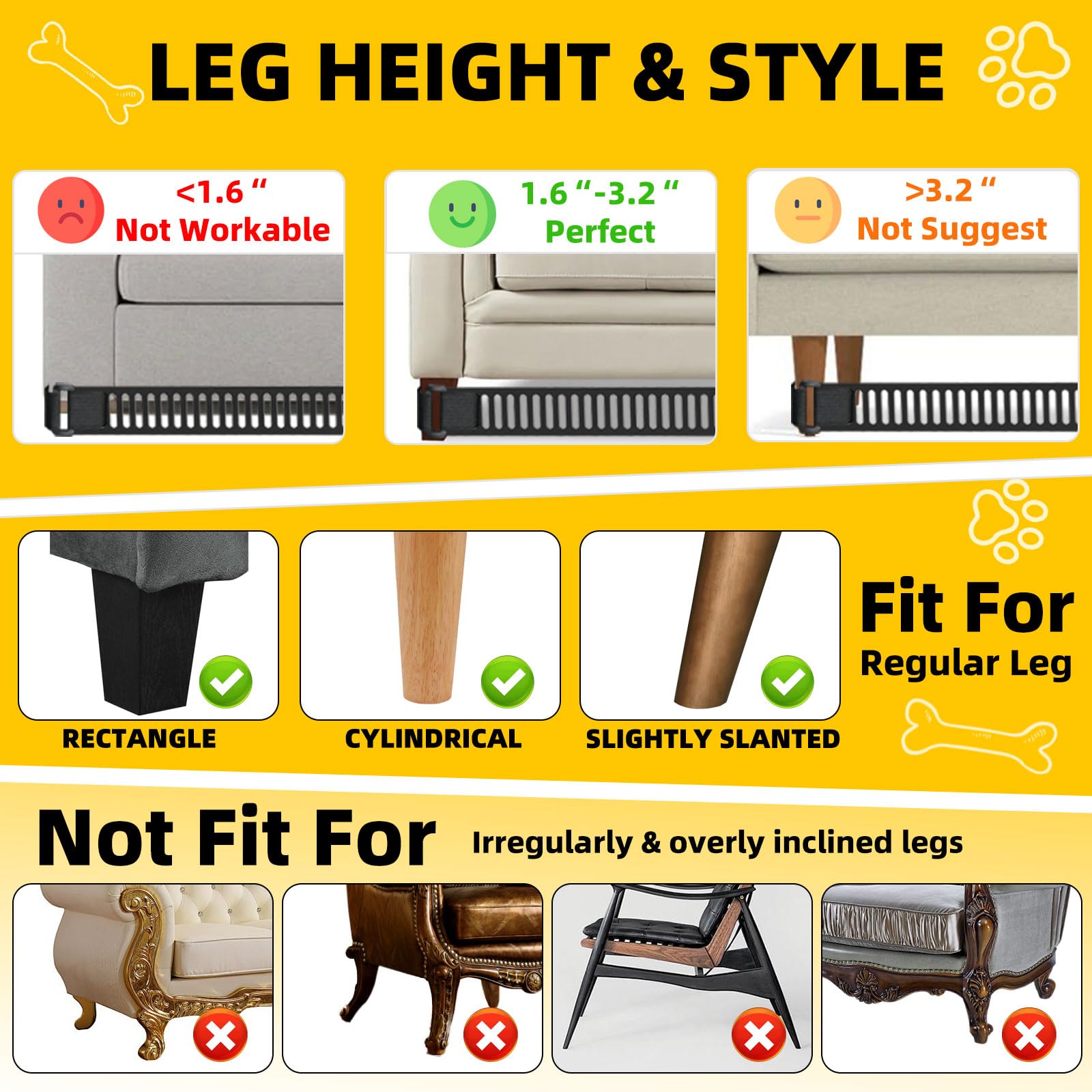 INSFITY Under Couch Toy Blocker (1,6’’H x15,7’’L - 12 Pack) Adjustable Under Sofa Barrier Without Glue Couch Underneath Stoppers for Kid and Pet Toys