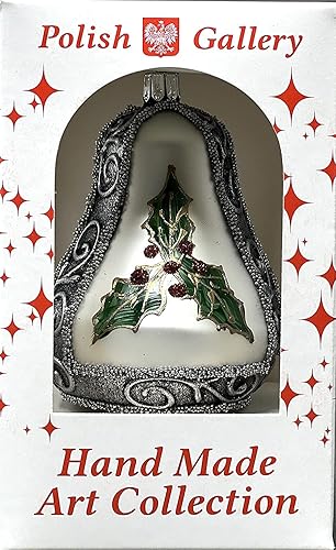 Miniatura 7 de Adorno de campana de Navidad de vidrio soplado de 4 pulgadas (hoja de muérdago)