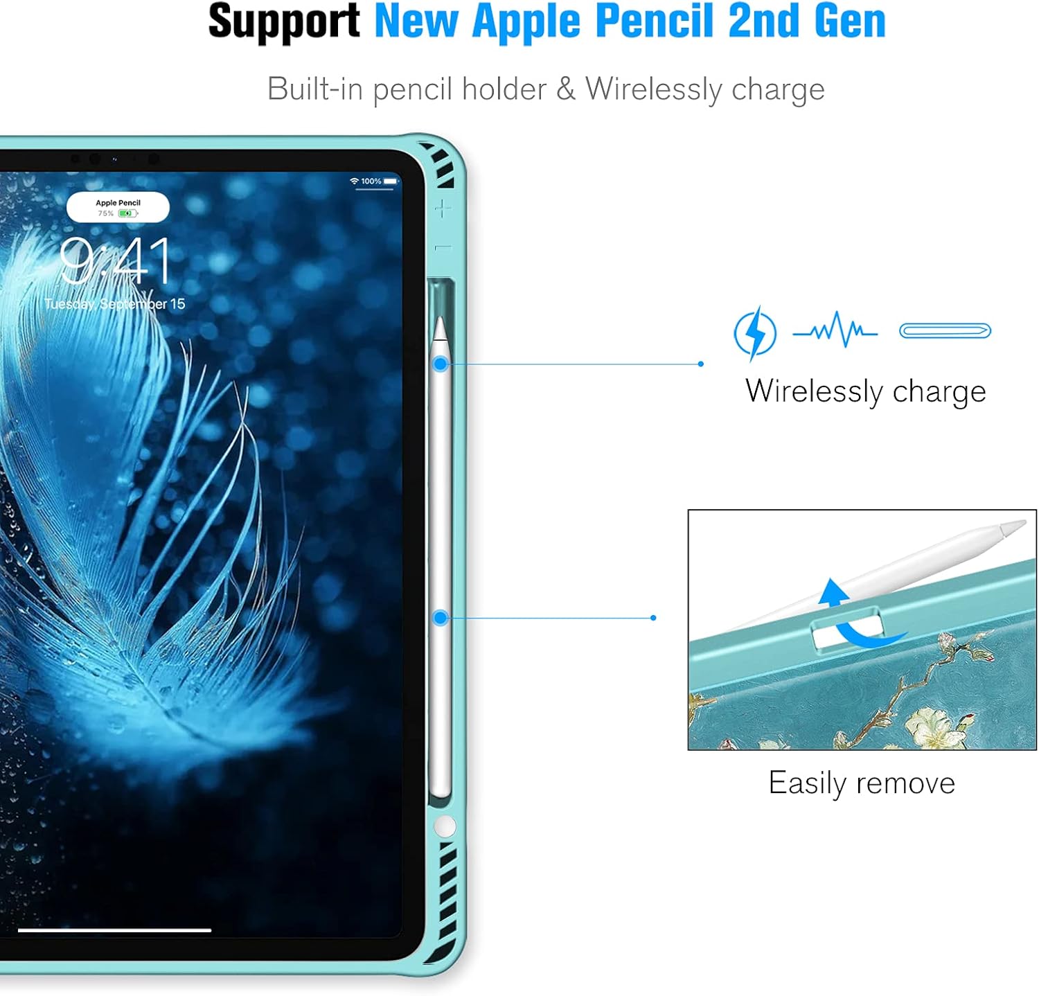 CaseBot Magnetic Case for iPad Pro 12.9-inch 6th Generation 2022, Multiple Angle Shockproof Rugged Stand Case, Soft TPU Back Cover w/Pencil Holder, Also Fit iPad Pro 12.9" 5th/4th/3rd Gen, Blossom
