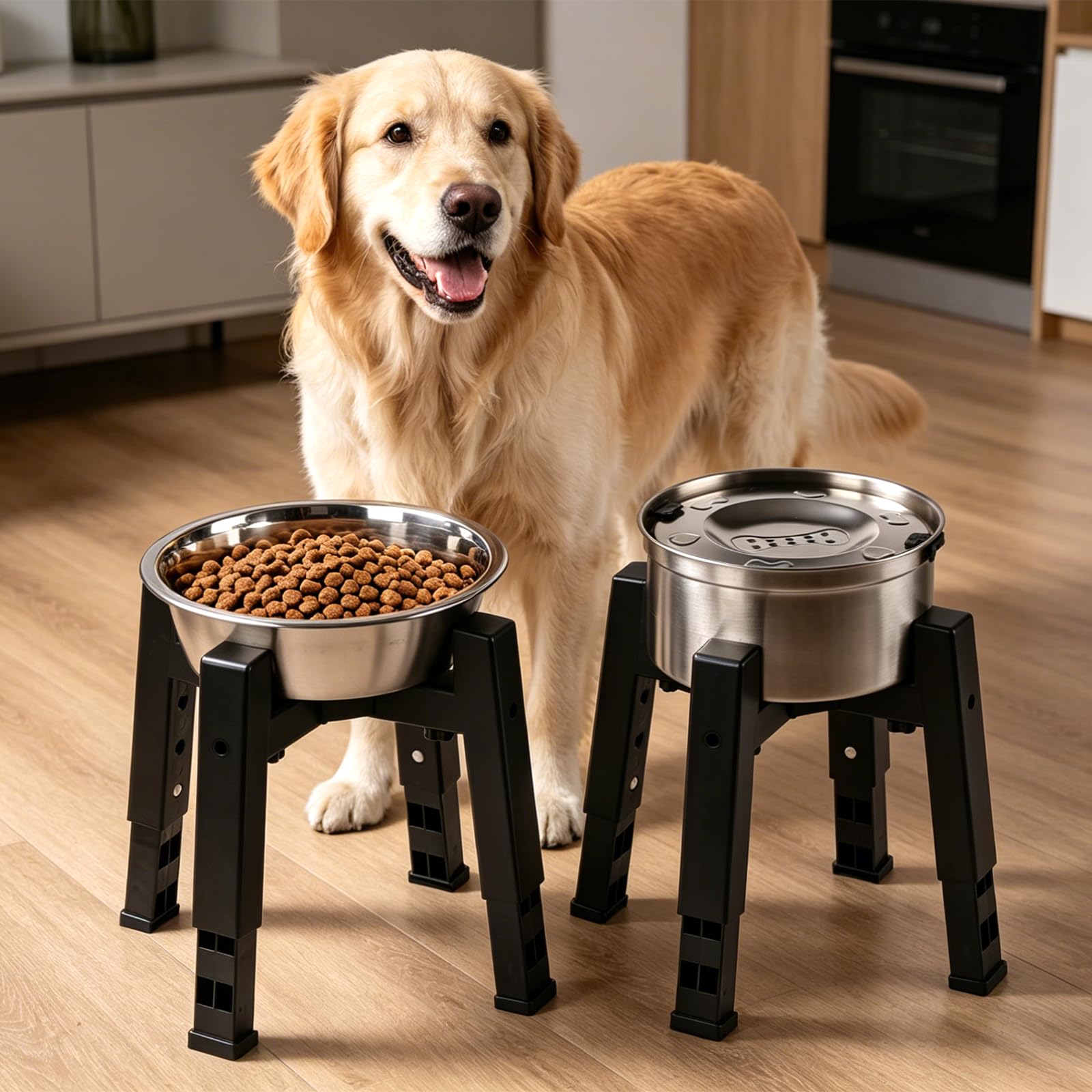 Confezione da 2 supporti per ciotole per cani con set di ciotole per alimentazione e acqua, supporto rialzato regolabile in altezza e larghezza, alimentatore per cani rialzato da 2,5 l e ciotola