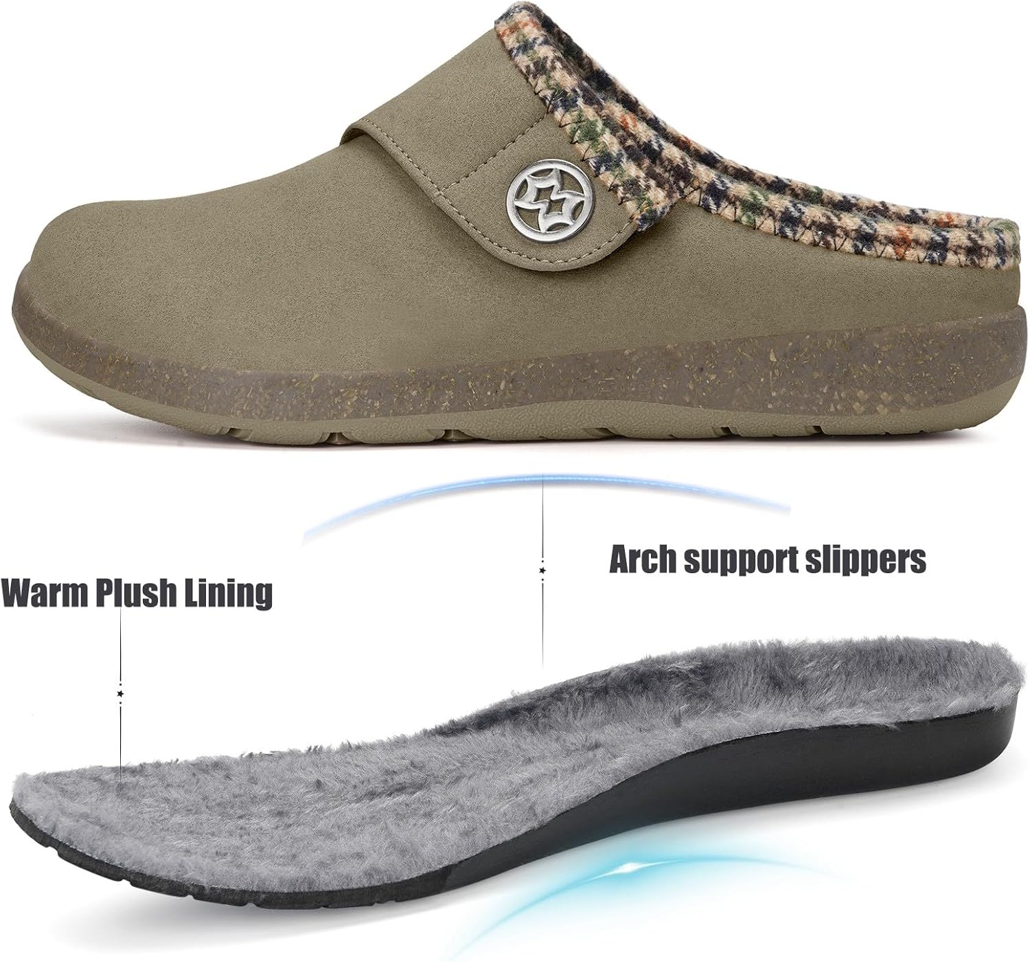 Eagsouni Women's Men's Wide Width Slippers Suede Fuzzy Slippers Winter Warm Fur Lined Slip on House Shoes Outdoor with Removable Cushion Footbed - Image 2