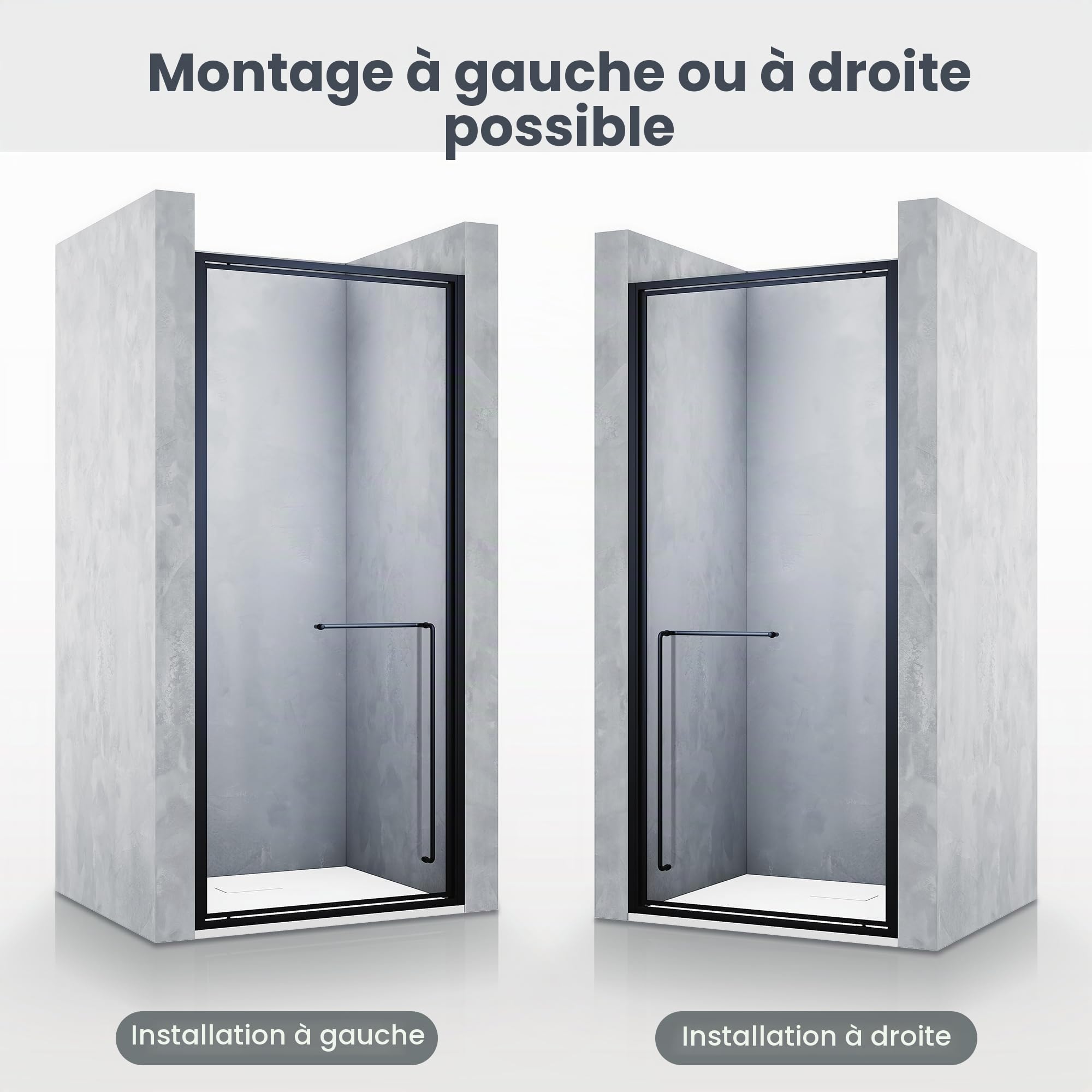 SONNI Joint pivotant pour porte de douche 70 x 195 cm - En verre trempé noir de 6 mm - Attraction magnétique