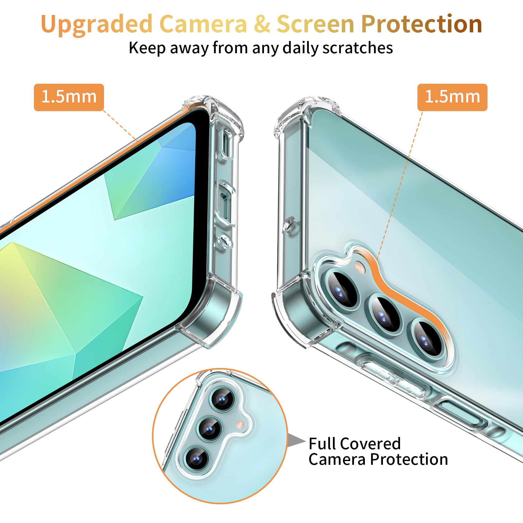 FLLAO 4 in 1 Cover per Samsung Galaxy A16 5G con 2 Pellicola Vetro Temperato e 1 Pellicola Protezione Fotocamera, [Protezione Antiurto Militare] Antishock Custodia per Samsung A16 5G, Trasparente