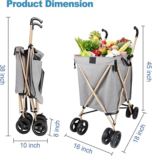 Miniatura 4 de Carrito de compras con ruedas, carrito de compras portátil para comestibles, carrito plegable resistente de almacenamiento con ruedas de hasta 130
