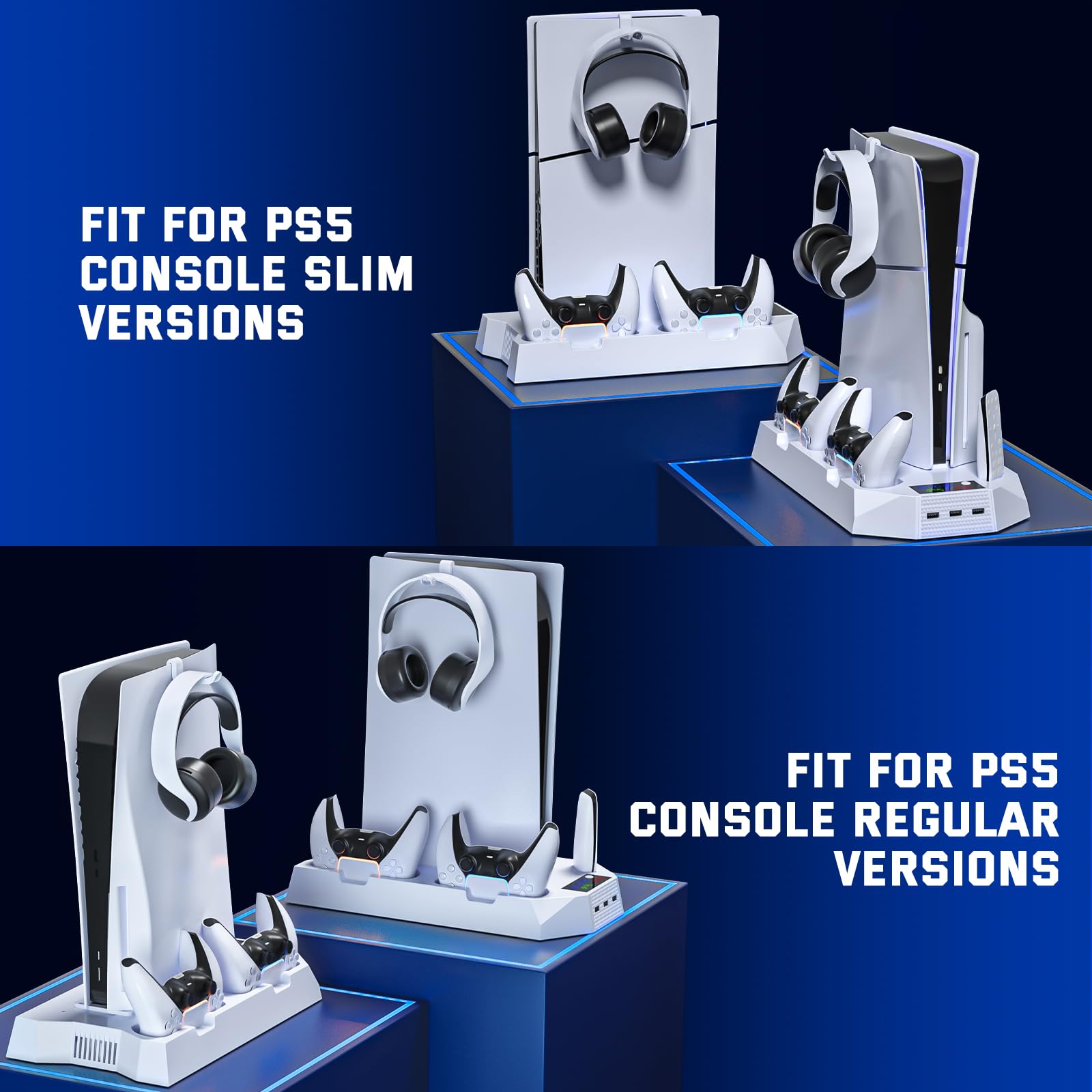 Hollabudz PS5 Slim & Standard Disco/Digital Console Stazione di Raffreddamento con Stazione di Ricarica e Driver per PlayStation 5, PS5 Console Supporto di Raffreddamento con 3 Hub