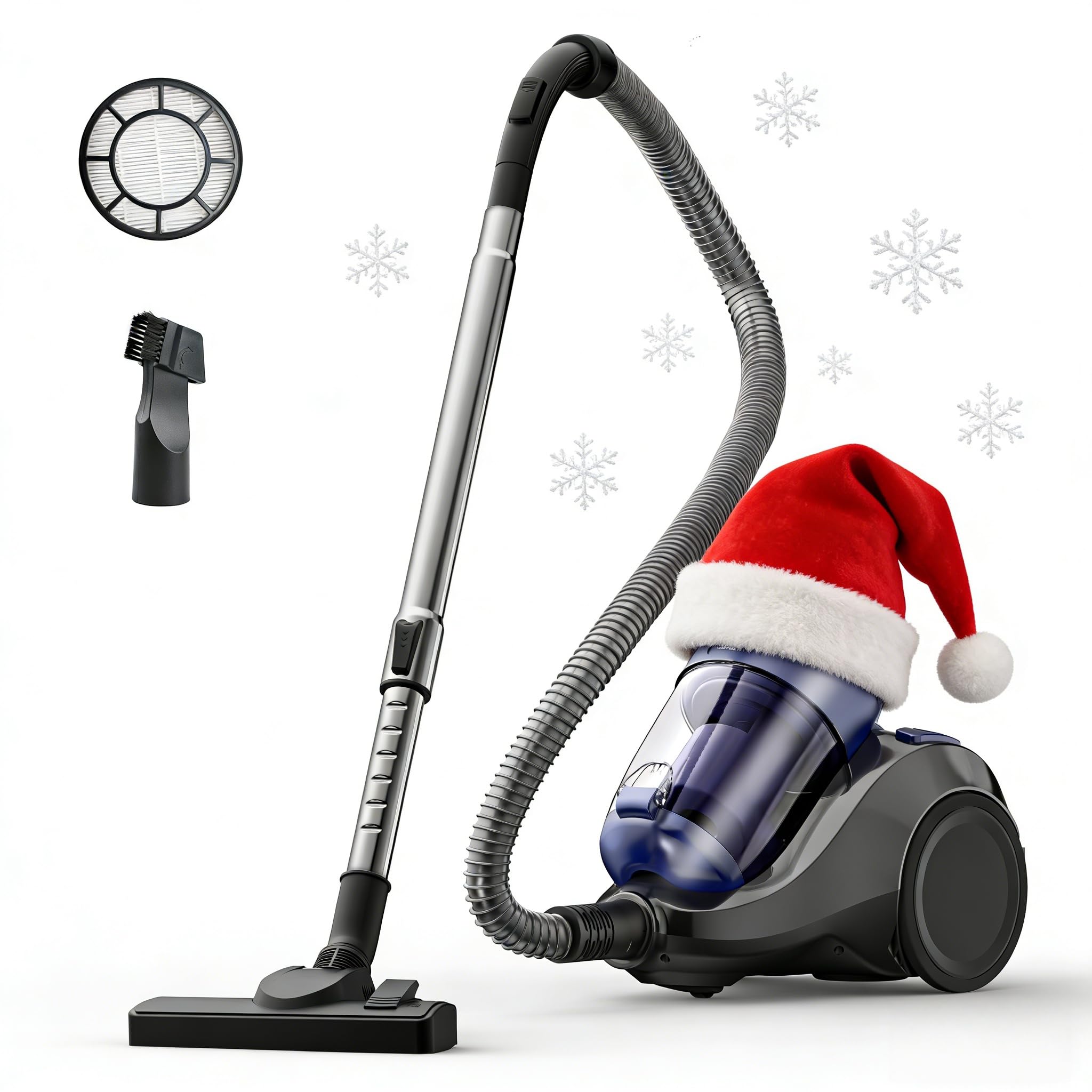 Aspiron Canister Vacuum Cleaner, 1500W/28KPA Bagless Vacuum Cleaner, Anti-Allergen HEPA Filter, 2.5QT Dust Cup, 2-in-1 Crevice Tool, Low Noise, Corded Vacuum for Hard Floors,Crack,Tiles