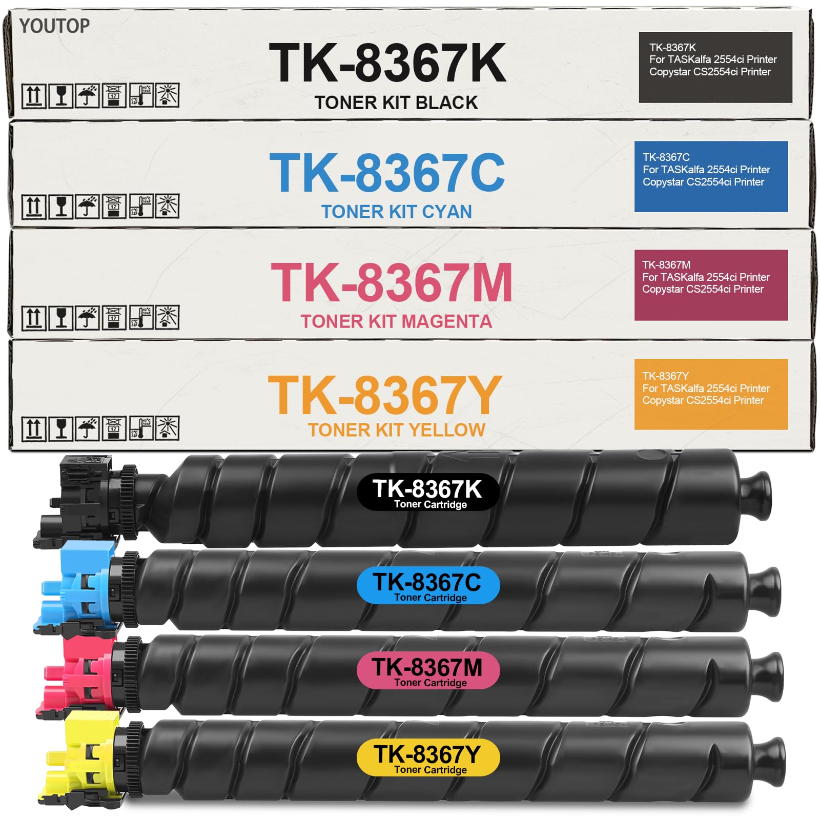 YOUTOP TK8367 TK-8367 Toner Cartridge TK-8367K TK-8367C TK-8367M TK-8367Y Color Set Replacement for Kyocera TASKalfa 2554ci Copystar CS2554ci Printers