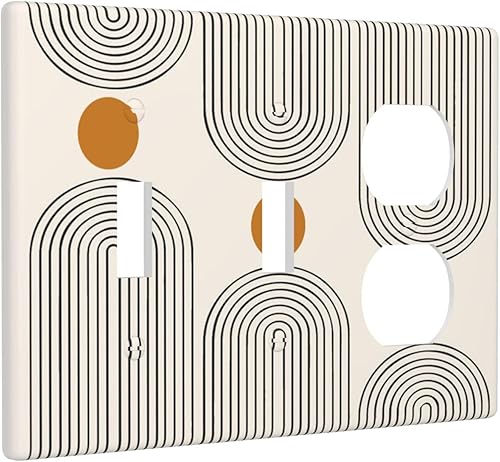 Miniatura 194 de Placa Decorativa de Pared Beige Boho de Mediados de Siglo Sol Abstracto 1-Gang Retro Años 70 Arte Geométrico Moderno con Arco Eléctrico Interruptor