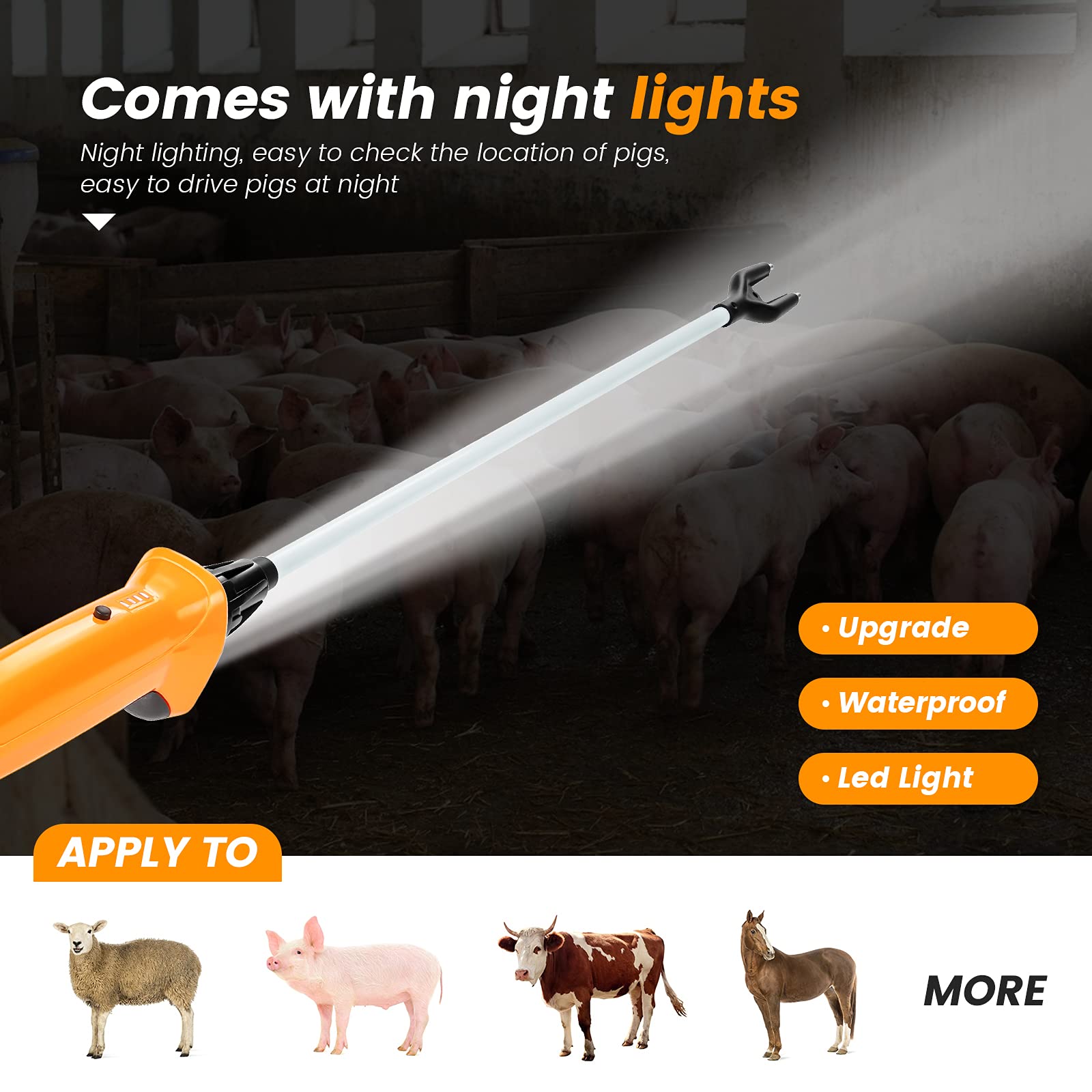 Anbull Producto eléctrico para ganado, más nuevo palo impermeable para ganado con luz LED, producto eléctrico recargable para ganado vaca, cerdo, ganado, cabras, perros grandes y más (42.5 pulgadas