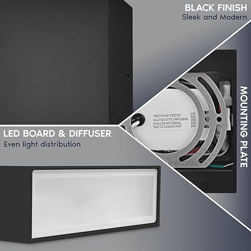 Miniatura 4 de LUXRITE Aplique de pared LED cuadrado arriba y abajo, metal, 5CCT 2700K  3000K  3500K  4000K  5000K, moderna luz de pared para interiores y