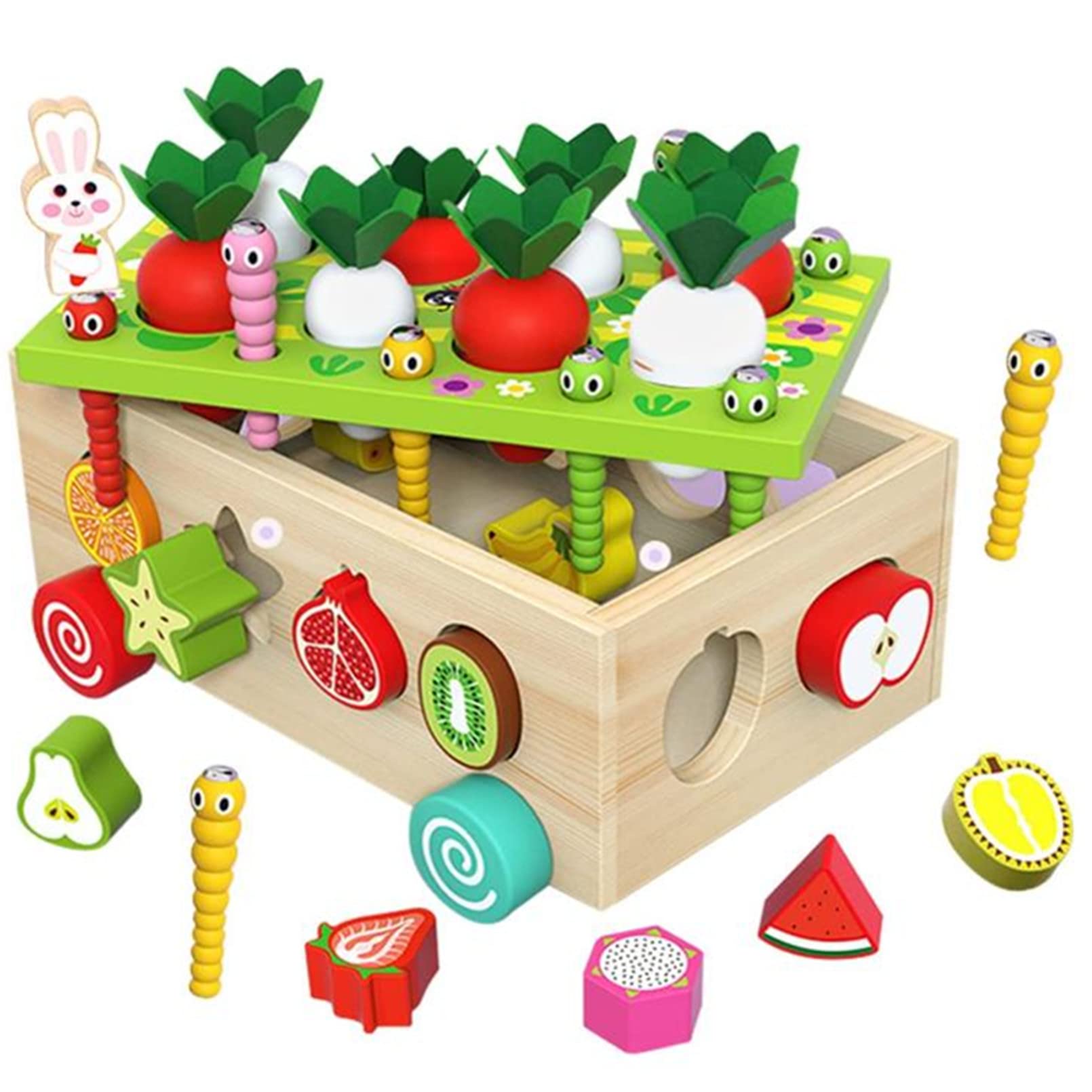Toddlers Montessori Wooden Educational Toys, Shape Sorter Toys for Baby Boys Girls Age 2 3 4 Year Old,Shaped & Size Matching Game Fine Motor Skill Carrot Harvest Game
