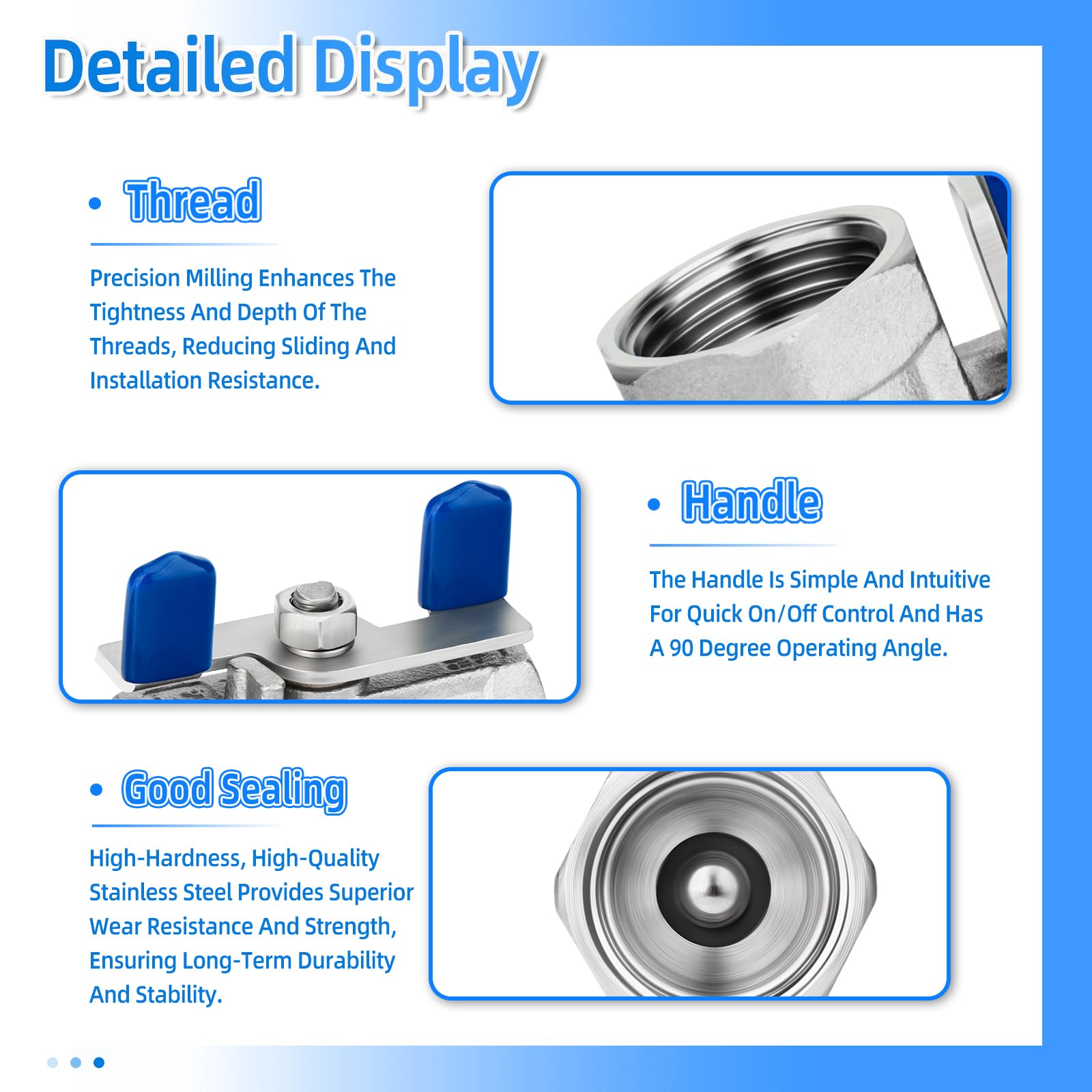 2 PCS 1/2" BSP Female Mini-Ball Valve Shut-Off Switch, 304 stainless steel fittings for water, air and industrial use