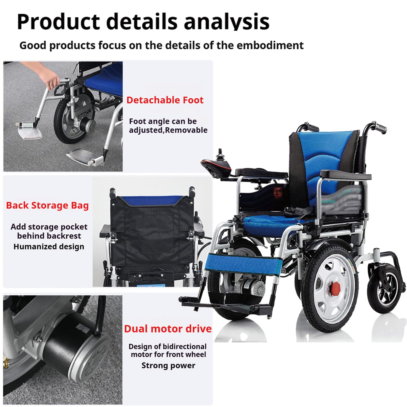 Silla De Ruedas Eléctrica Plegable, con Batería De Litio Extraíble De 12 Ah, Scooters De Movilidad Motorizados para Personas Mayores Discapacitadas