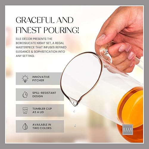 Miniatura 6 de elle decor Juego de jarra de noche, jarra de 32 onzas con taza, vaso que se dobla como tapa, hecho de vidrio de borosilicato, para habitación de
