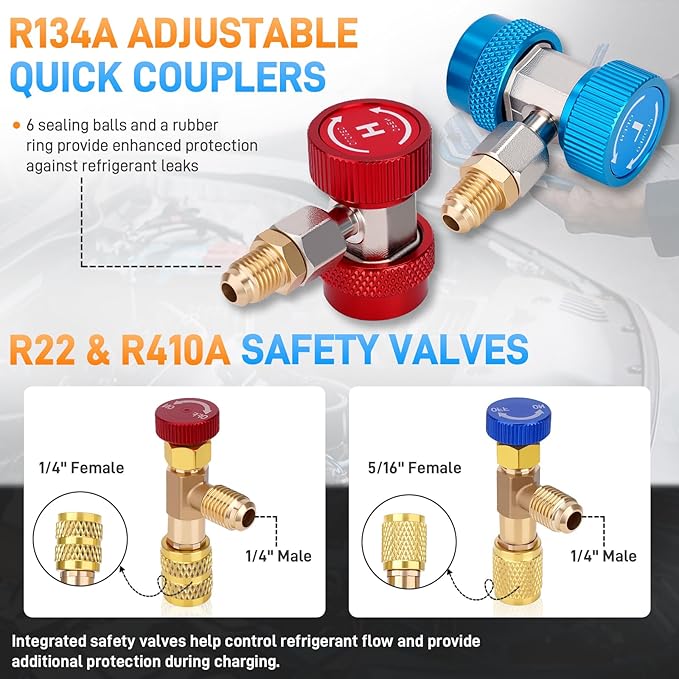 Juego de Manómetros Manifold AC para R22 R410A R134a, Kit de Recarga miniatura 5