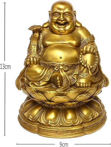 Miniatura 2 de Feng Shui Brass Maitreya Buda riendo sentado en la estatua de flor de loto regalo decorativo para el hogar