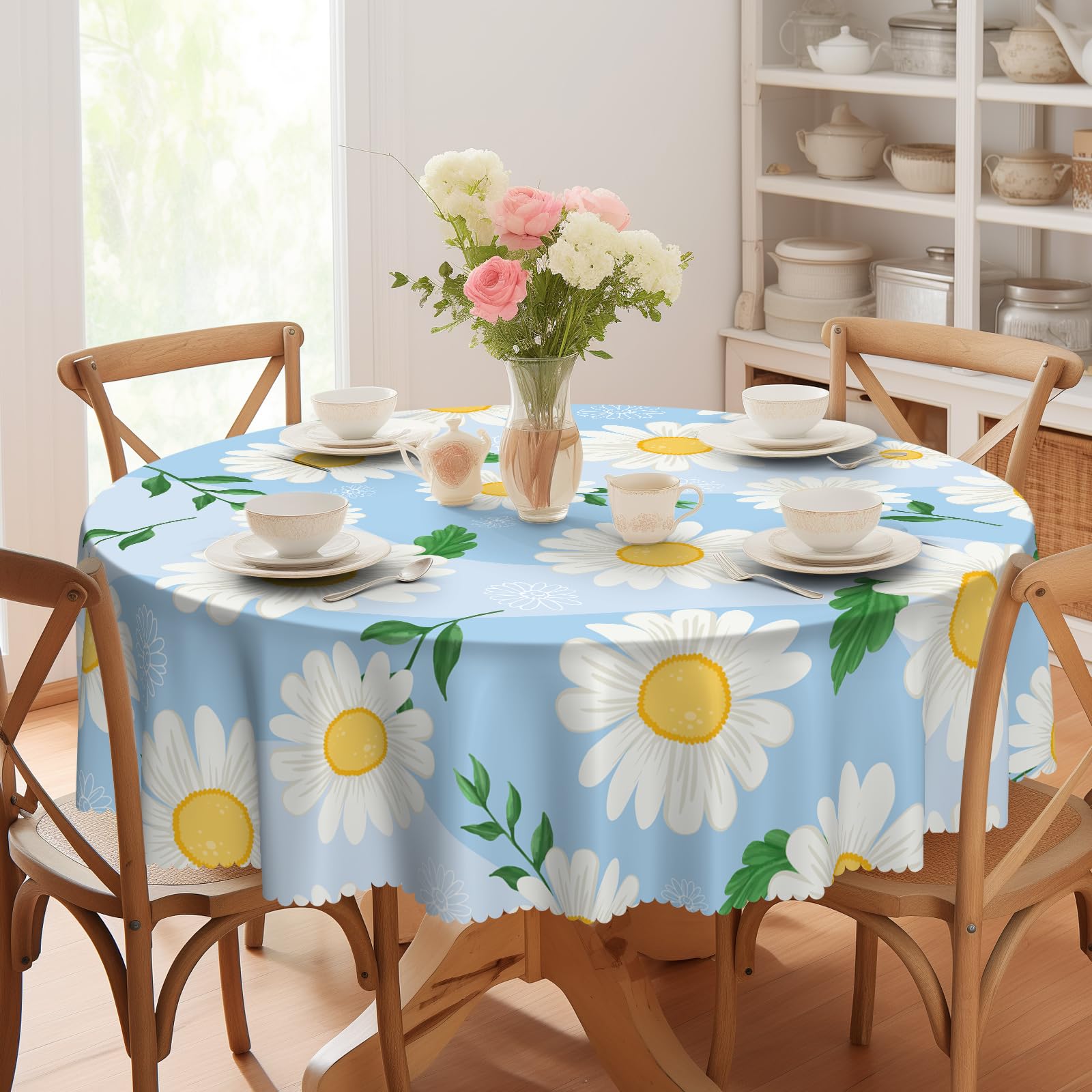 Eikione Round Tablecloth Wrinkle Free Table Cover Floral Tablecloth 60x60 Inch Table Cover for Kitchen Dining Table — image 1