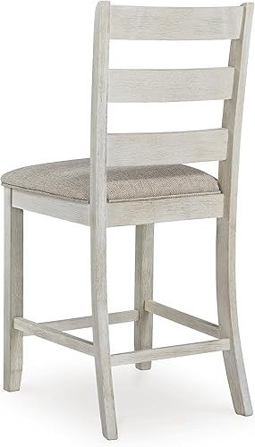 Miniatura 5 de Signature Design by Ashley Skempton | 2-Count 24" Counter-Height Upholstered Bar Stools – Coastal Chic Ladder-Back, Antique White Encalar,Marrón