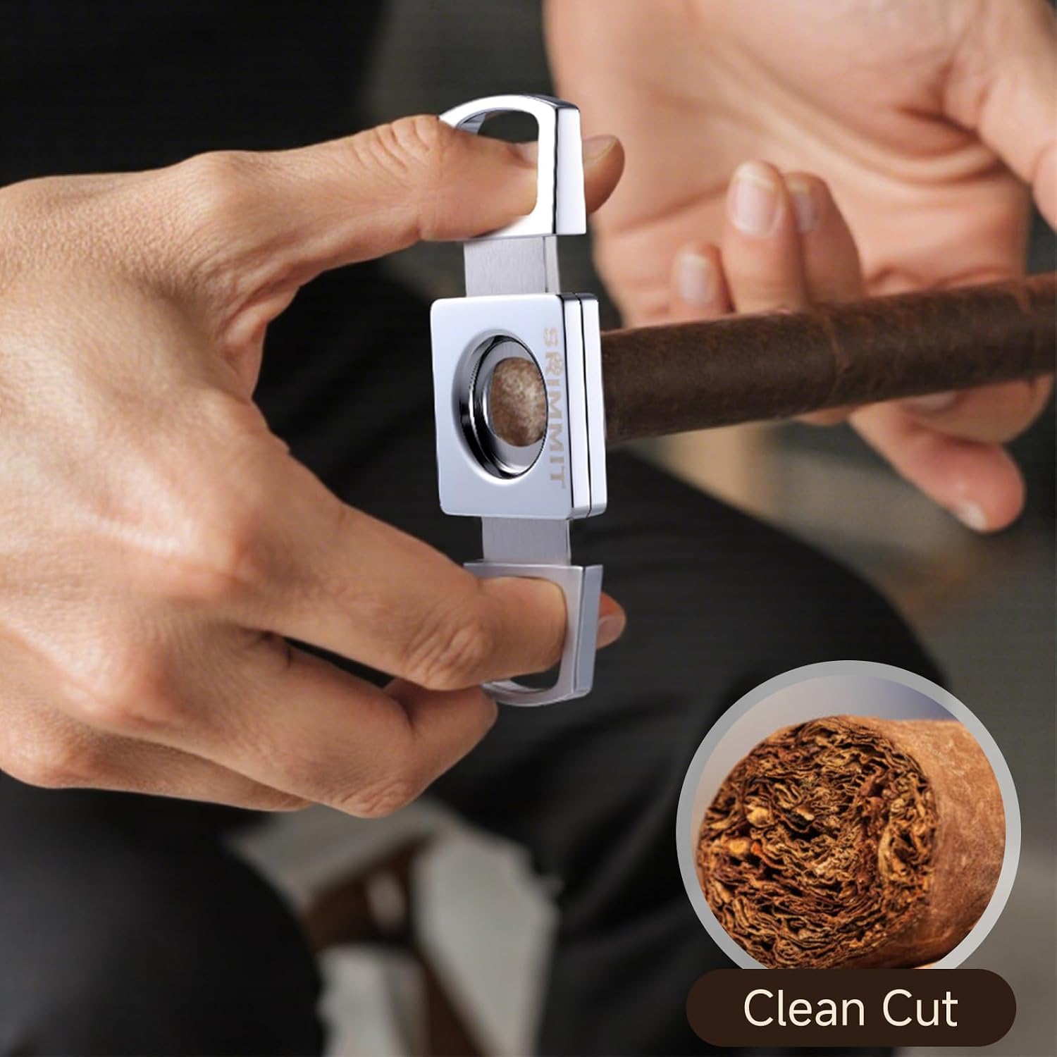 Cigar Guillotine Cutter,Stainless Steel Double-Edged Cigar Cutter with Finger Rings,26mm Diameter Hole Fits Almost All Cigar Sizes,Cigar Clipper,Ideal Cigar Accessories Gift for Men (Classic Silver)