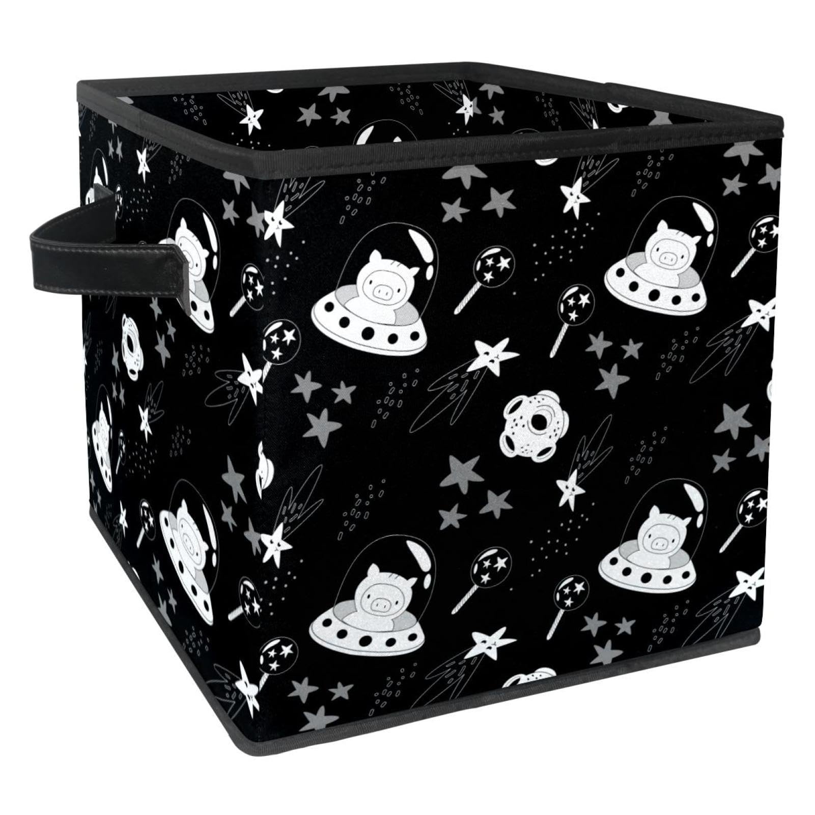 Boîte de rangement pliable noire en tissu cube avec poignées pour le placard