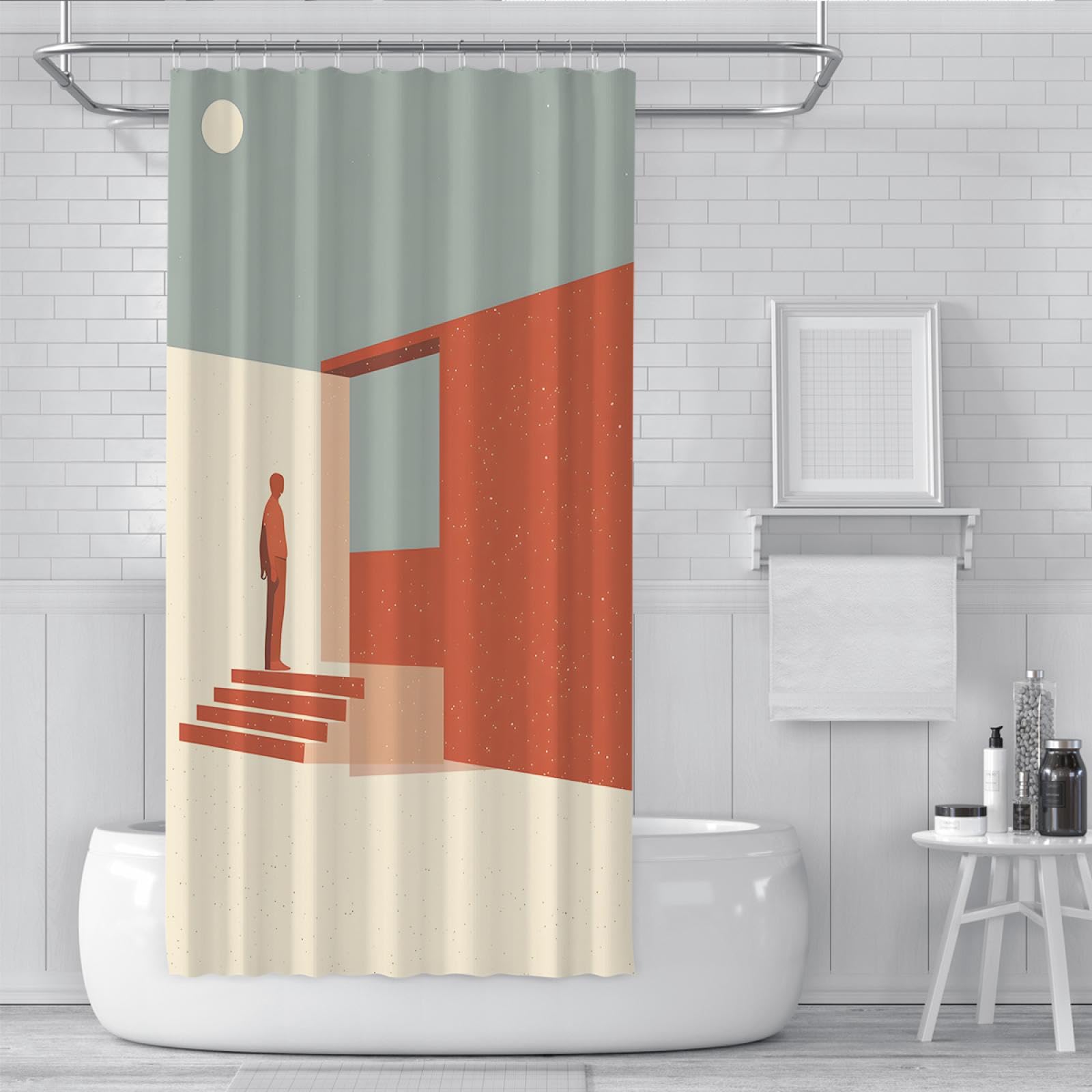 Minimalisme Nordique Rideaux de Douche Motif géométrique tridimensionnel Rideau de Salle de Bain Tissu imperméable Lavable en Machine avec des Crochets 200 x 200 cm