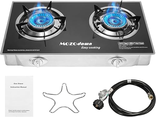 Estufa de gas de propano de dos quemadores de 30000 BTU, estufa de gas de propano de 2 quemadores, estufa de campamento al aire libre con encendido