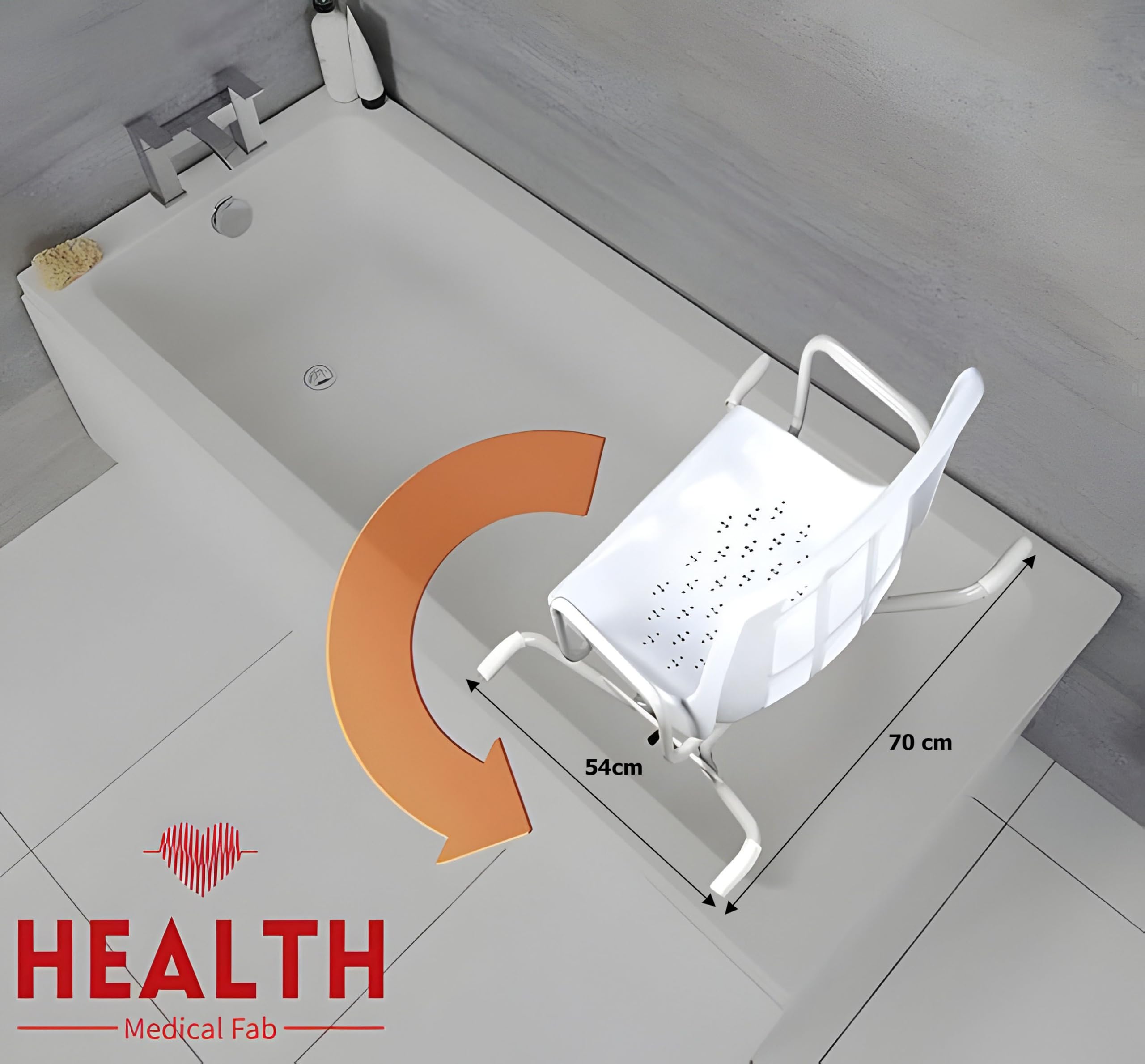 Sedia Girevole per Vasca da Bagno per Anziani e disabili- Seduta con Schienale e Braccioli – Sedile con Manopola per Ruotare