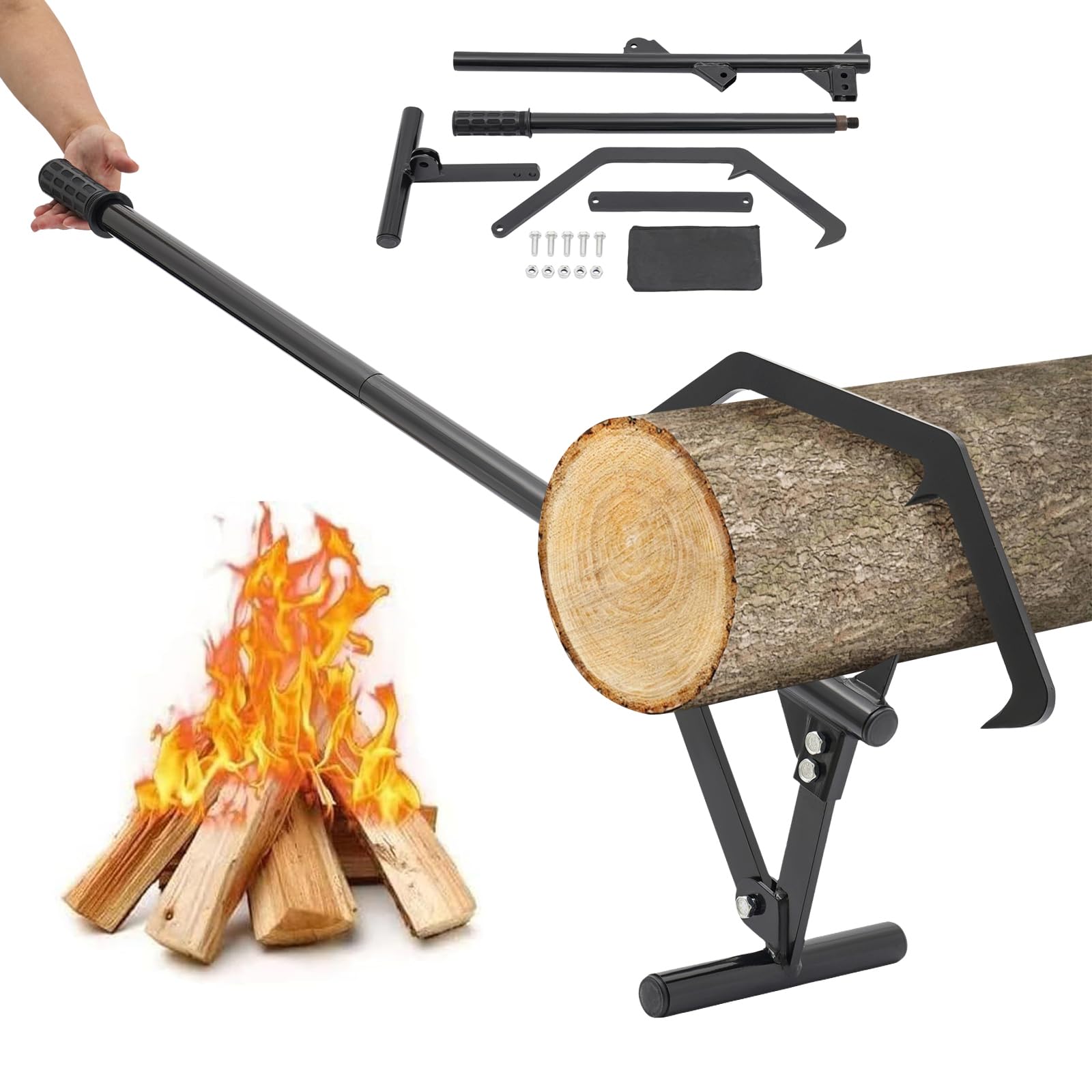 Spaccalegna a parete, spaccalegna manuale da parete con supporto triangolare e impugnatura in gomma, splitter in legno per campeggio, casa, giardino, camino, interni