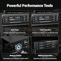 Vista 6 de Phenyx Pro Sistema de micrófono inalámbrico de 4 canales, set de micrófono inalámbrico UHF con escaneo automático, 4 bodypacks