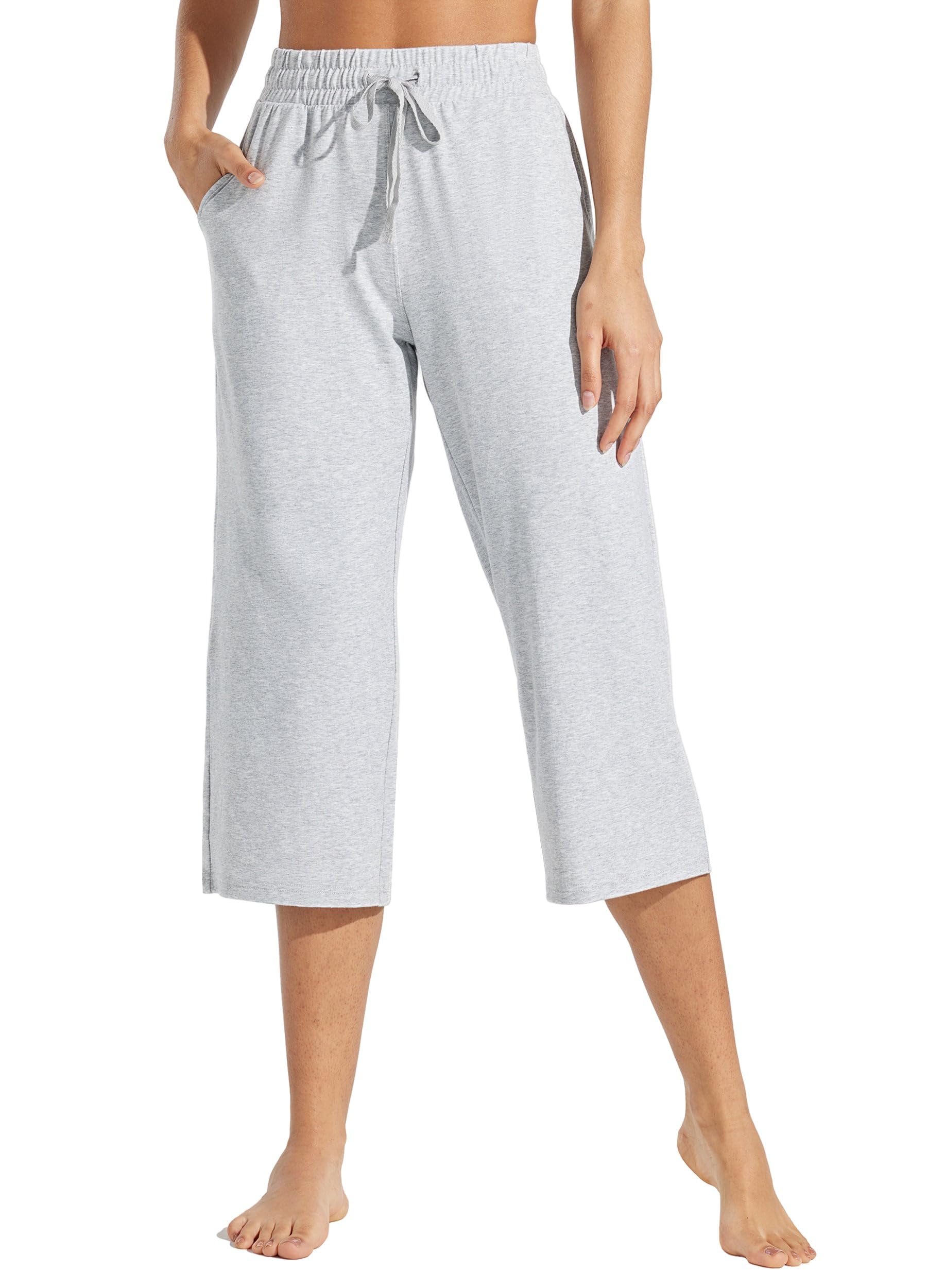 WILLIT Pantaloni Capri da donna in cotone, per yoga, capi, casual, con gamba larga, per allenamento, pantaloni da jogging con tasche 20"