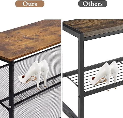 Miniatura 2 de aboxoo Zapatero de 4 niveles inclinable ajustable independiente para 9 pares de almacenamiento de 25.2 pulgadas, metal de madera marrón para