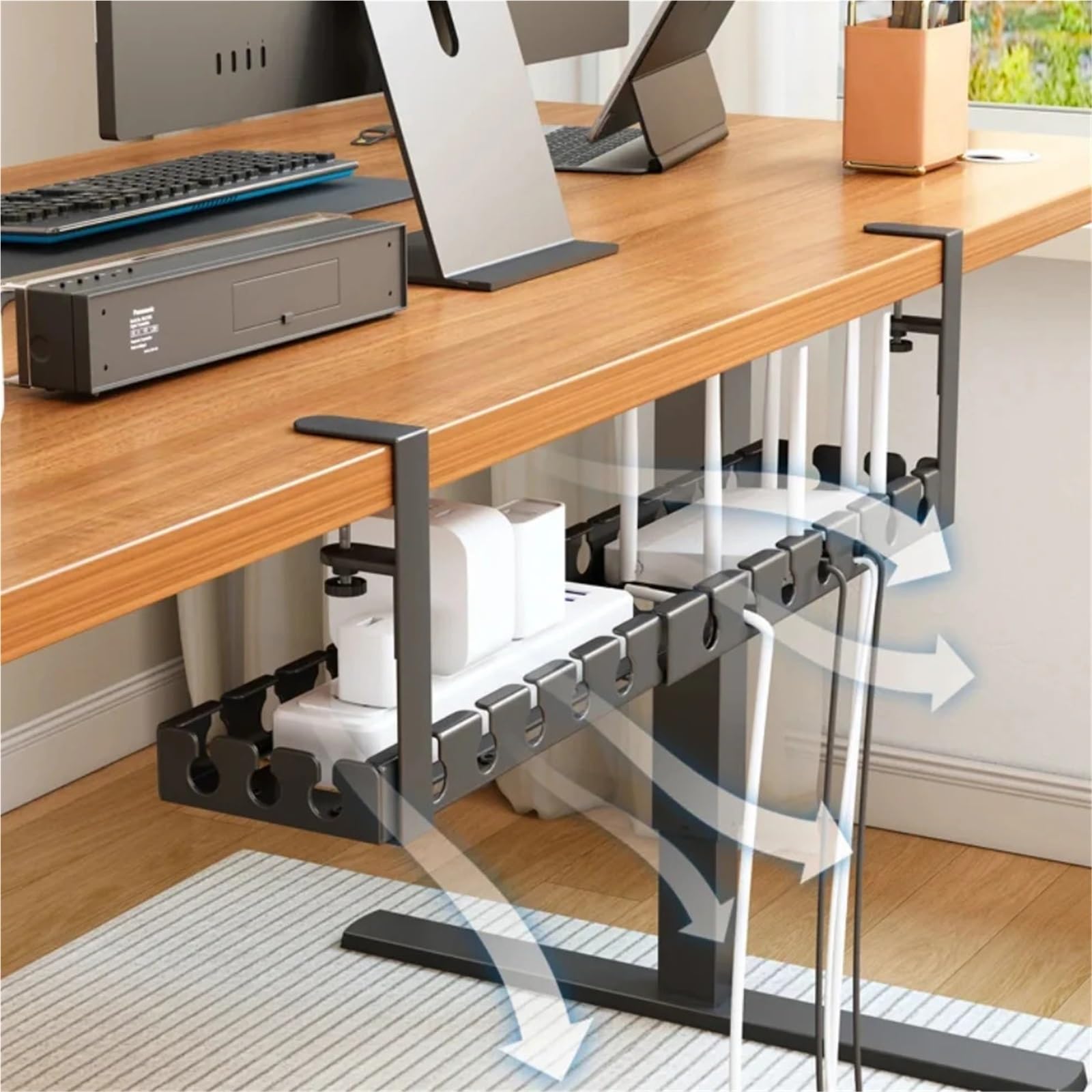 Bandeja Gestion Cables Bandeja de gestión cables escritorio, bandeja for organizador, Cable datos carga, estante for ordenador, oficina y hogar(Retractable)