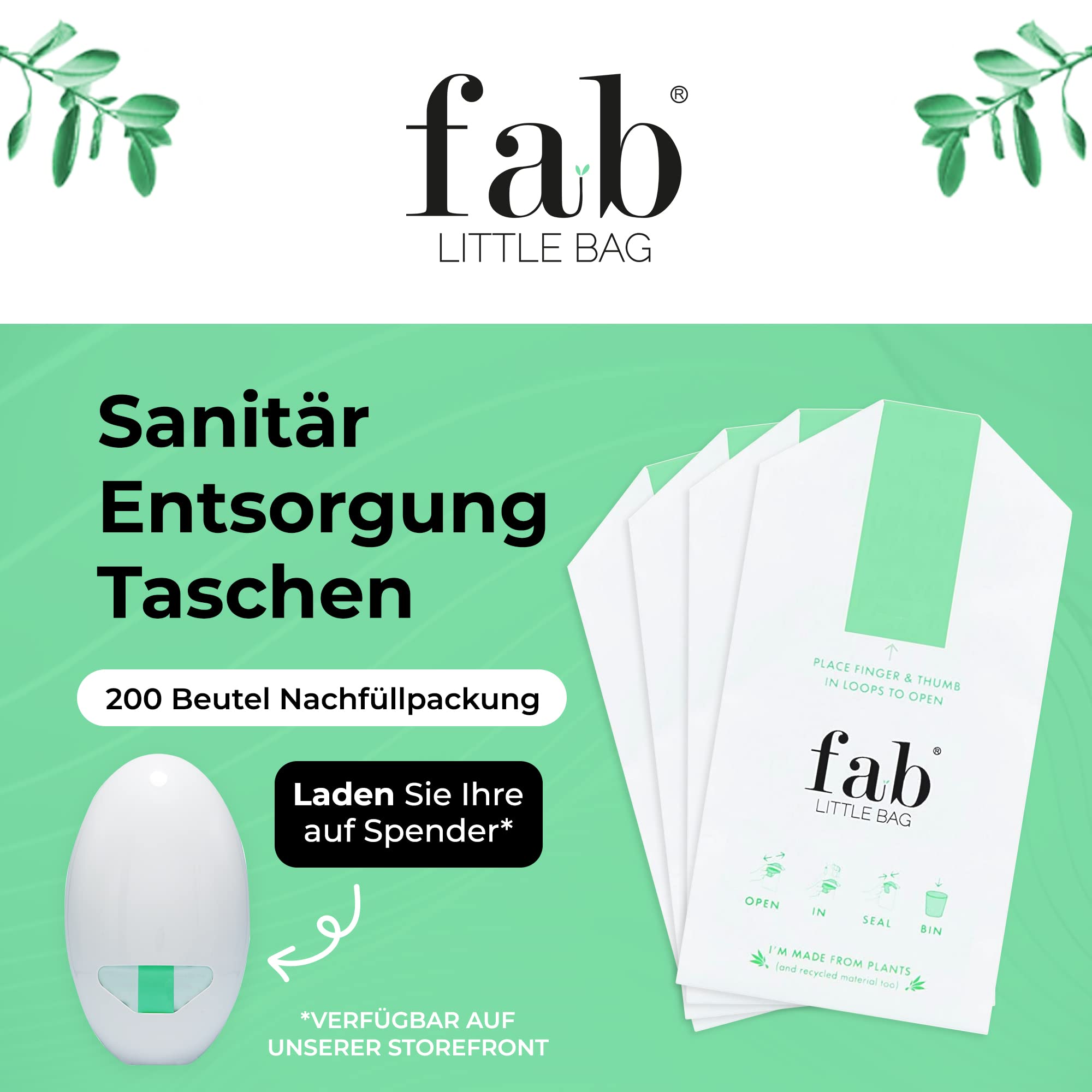Fab Little Bag Hygienebeutel - zur Vorbeugung von Gerüchen & für eine saubere Handhabung - umweltfreundlich, verschließbar & ideal für Reisen - Nachfüllpack mit 200 Beuteln - NUR NACHFÜLLBEUTEL