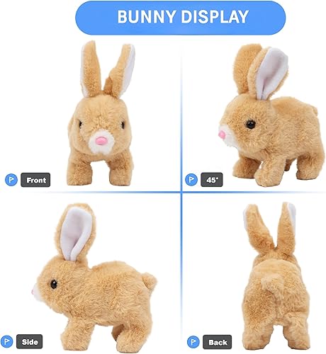 Miniatura 3 de Conejito de peluche de peluche, juguete electrónico interactivo para mascotas, conejo de peluche realista (marrón)