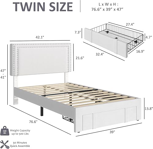 Miniatura 265 de VECELO Base de cama de tamaño matrimonial con cabecera tapizada ajustable, plataforma de listones de madera, diseño sin ruido, fácil montaje Negro