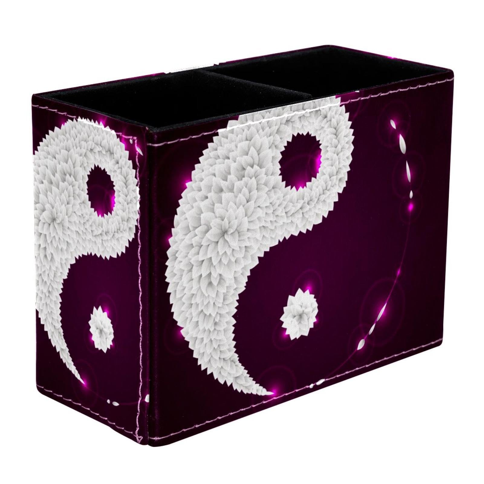 VAPOKF Symbol of Yin Yang Pen Holder for Desk, 2 Compartments Pen Pot Pencil Holders Makeup Brushes Storage Desktop Stationary Supplies Organiser for Home Office