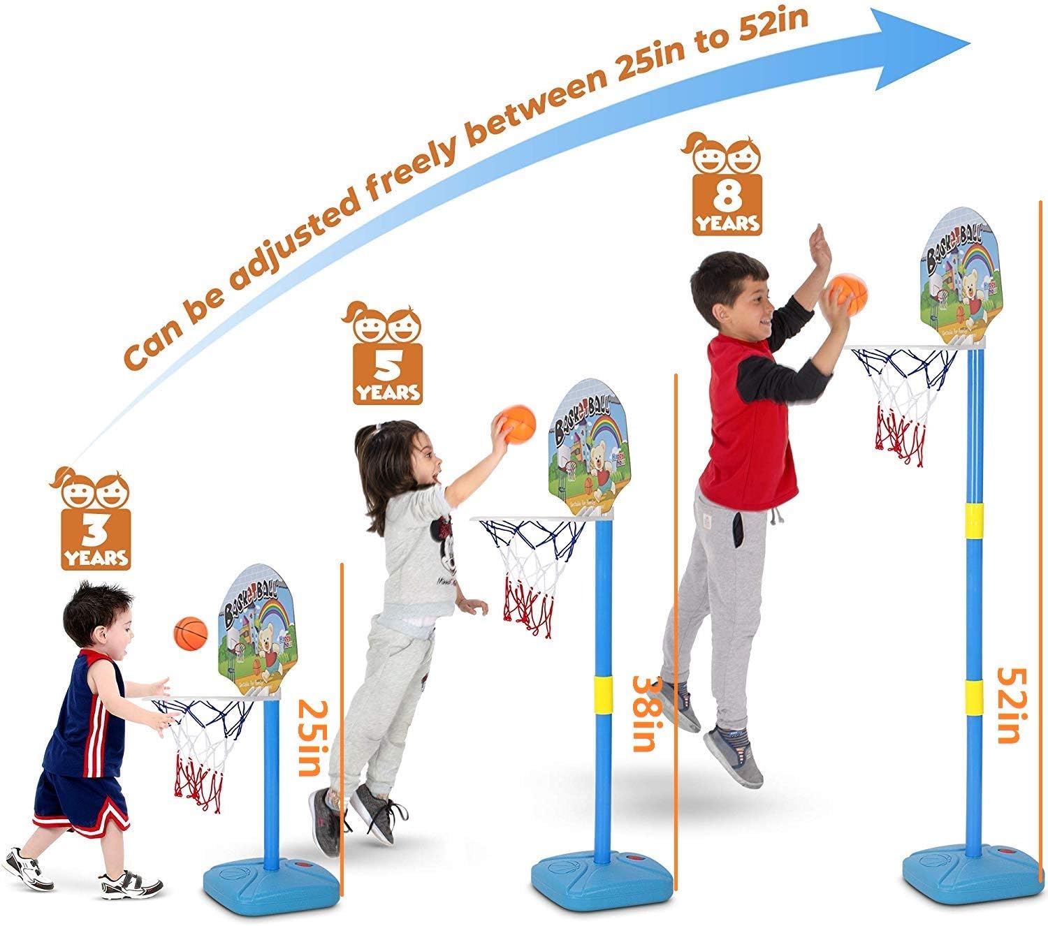 Kids Basketball Hoop Play Set – Adjustable Height 25-52 Inches – Ideal for Toddlers Kids & Adults, Ages 3 Years and Up –Indoor - Outdoor Play