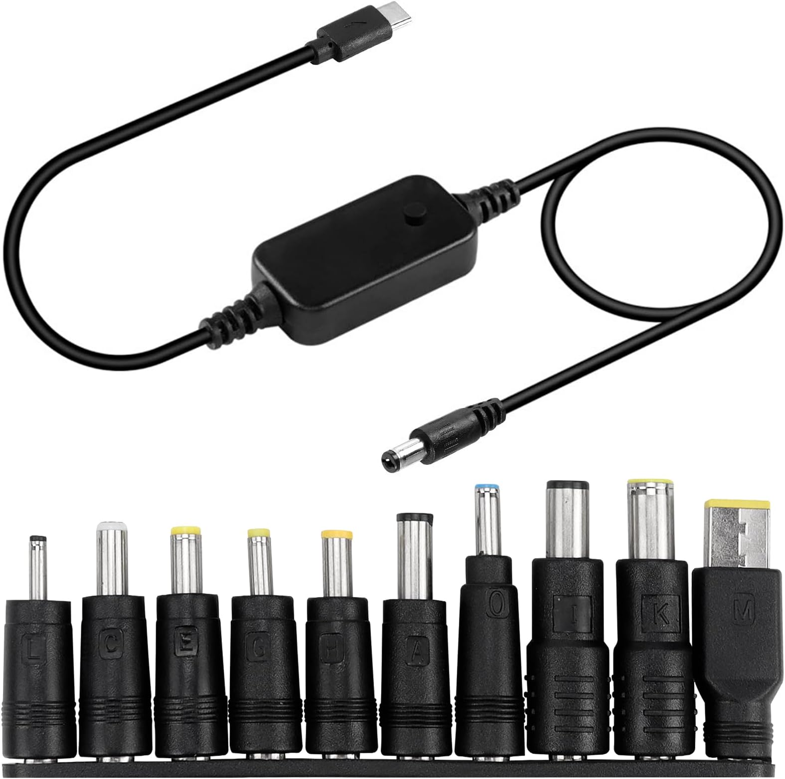 Adattatore USB C 12V con display LED e interruttore, tensione regolabile 5V-20V