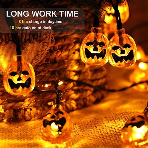 Miniatura 4 de Luces solares de Halloween naranjas para exteriores, 25.6 pies, 40 LED, 8 modos, luces solares de calabaza para exteriores, luces de calabaza de