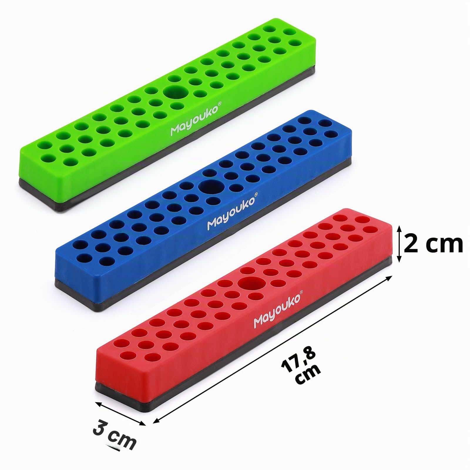 Mayouko 3 PCS 1/4" Magnetic Hex Bit Holder Rack Organizer, 129 Holes, 3 Racks, Magnetic Bit Holder with Magnet Base for Screwdriver Bits