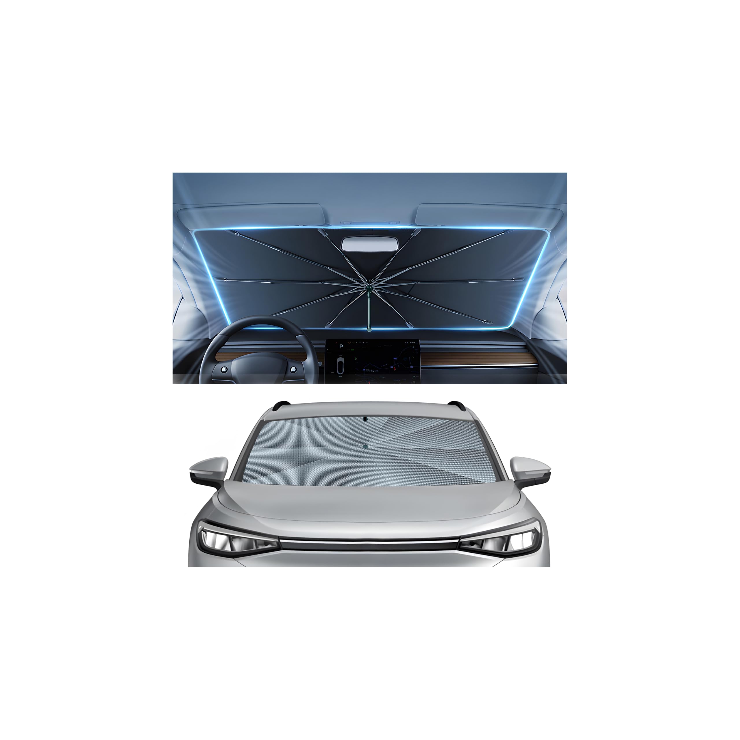 Autorder Umbrella Windshield Sun Shade for 2021-2026 Volkswagen VW ID.4 ID4 Sunshade Accessories,Upgraded Ice Crystal Material, Windshield Front Window Shade, Foldable Block UV Rays Keep Car Cool