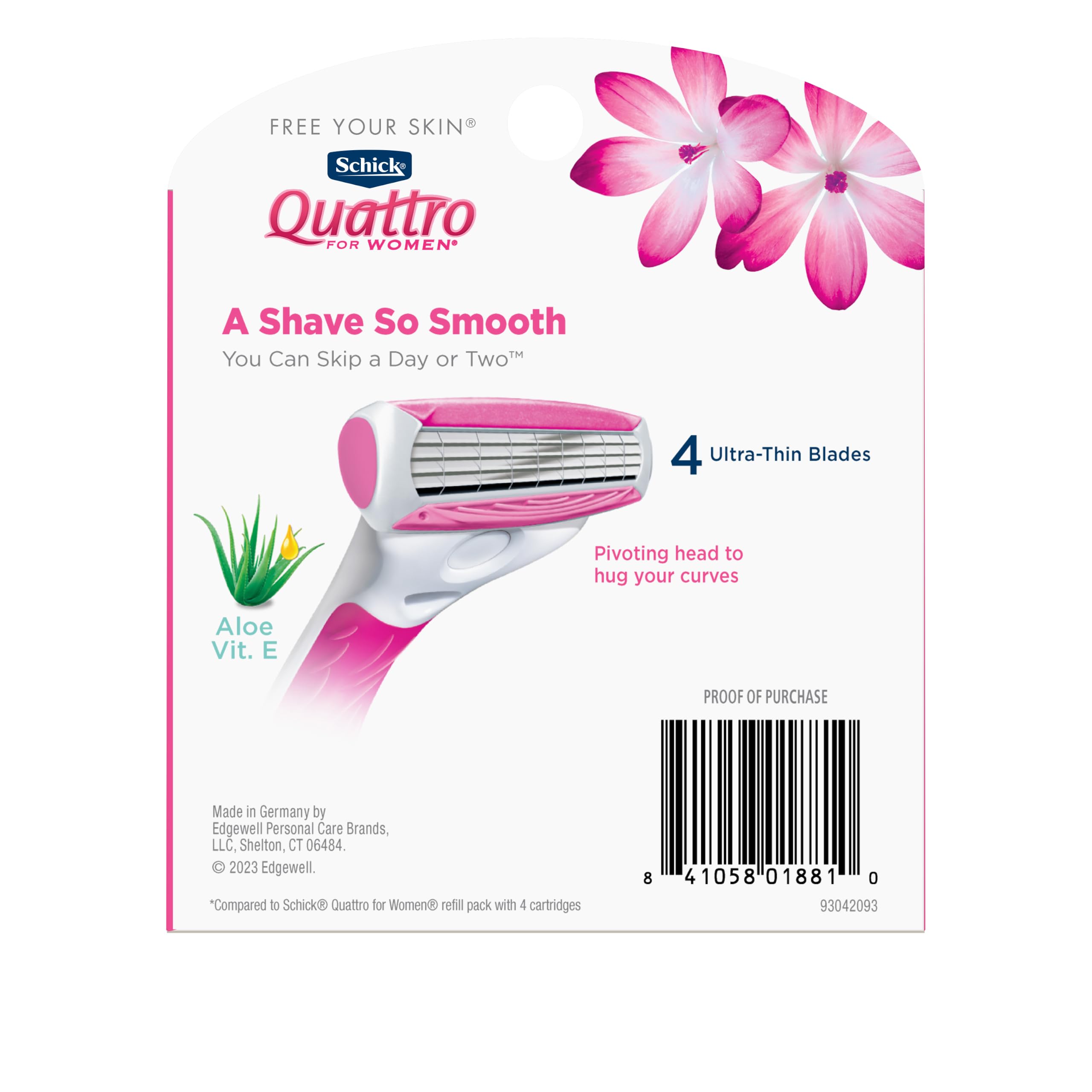Schick Quattro - Rasoio da donna per rasatura Refllls, rasoi da donna, confezione convenienza, rasoi da donna per gambe, 8 pezzi