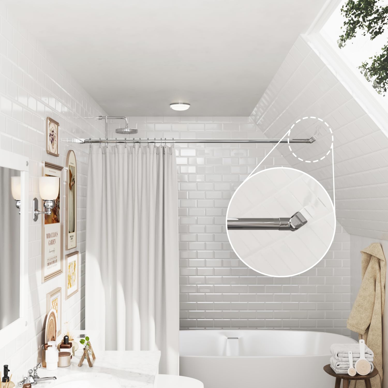 Naiture Shower Curtain Rod Single Swivel Flange or Bracket, Sold in Pair, Chrome Finish