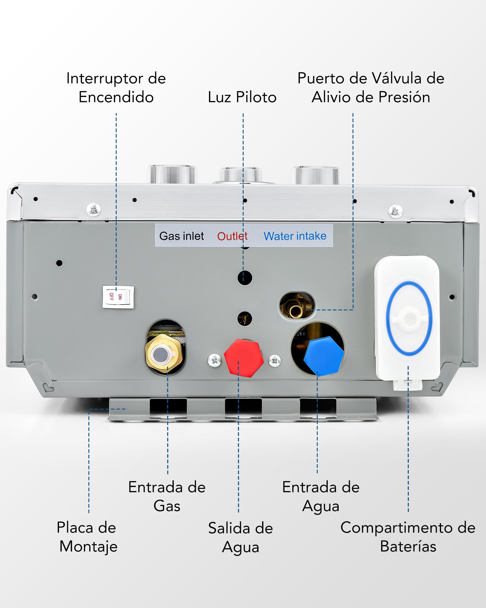VONLUCE Calentador Gas Butano Instantáneo 5L/min - Certificado CE EN416 - Exterior Acuario Camping - 30-50°C Ajustable Protección Viento Fuerte 8L