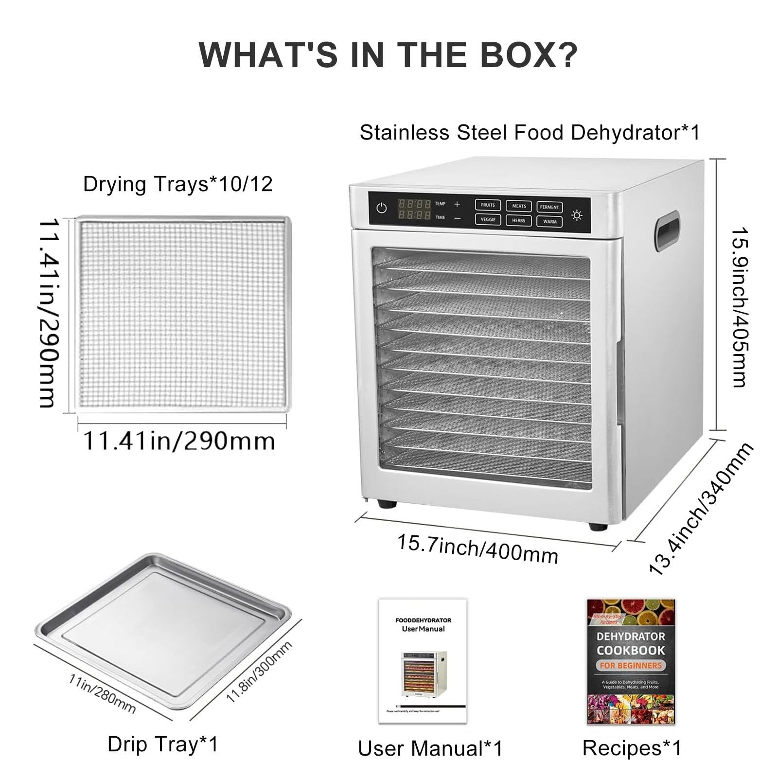 Essiccatore per alimenti digitale LED elettrico da 800 W, essiccatore per carne di manzo e carne secca, temperatura 185ºF, timer 24 ore, riscaldamento a circolazione a 360 °, essiccazione per frutta