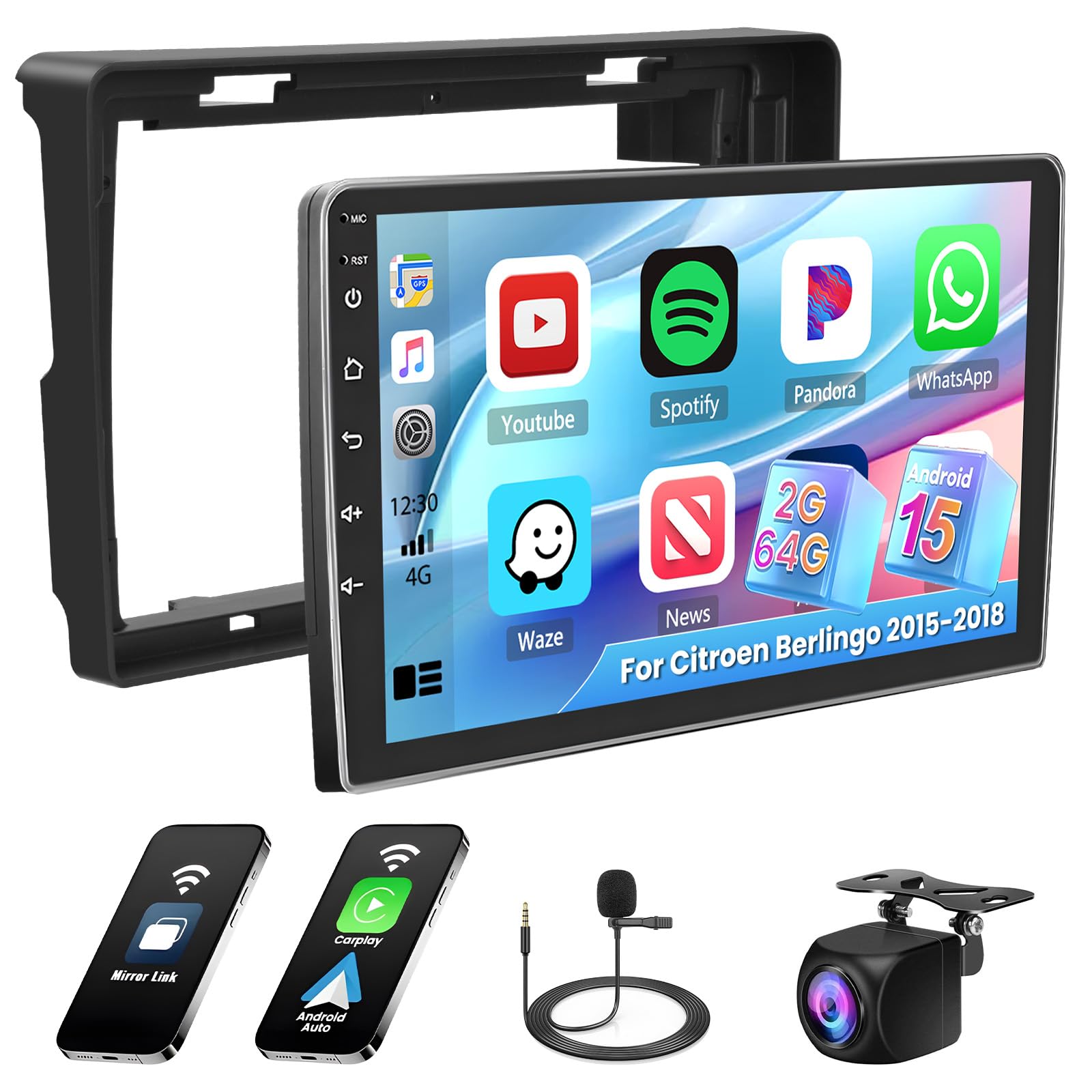 8 Core/2G 64G] Inefala Autoradio Android 15 pour Citroen Berlingo B9/Peugeot Partner 2008-2017 avec Wireless Carplay Android Auto 9 écran Tactile GPS WiFi DSP FM/RDS Caméra de Recul & Mic