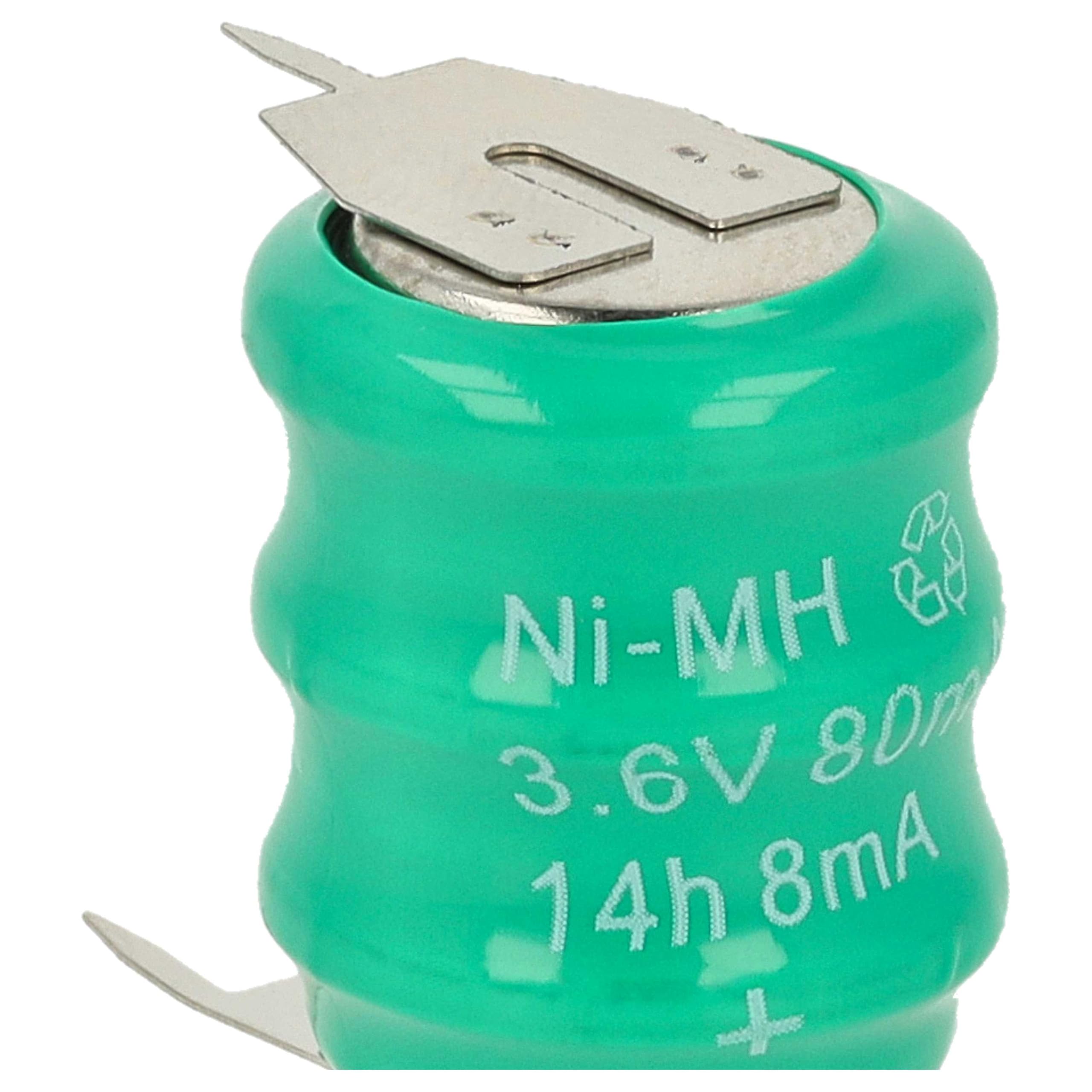 vhbw 100x NiMH Batería de botón de Repuesto Tipo V80H 3 Pines 80 mAh 3,6 V Compatible para lámparas solares, etc.