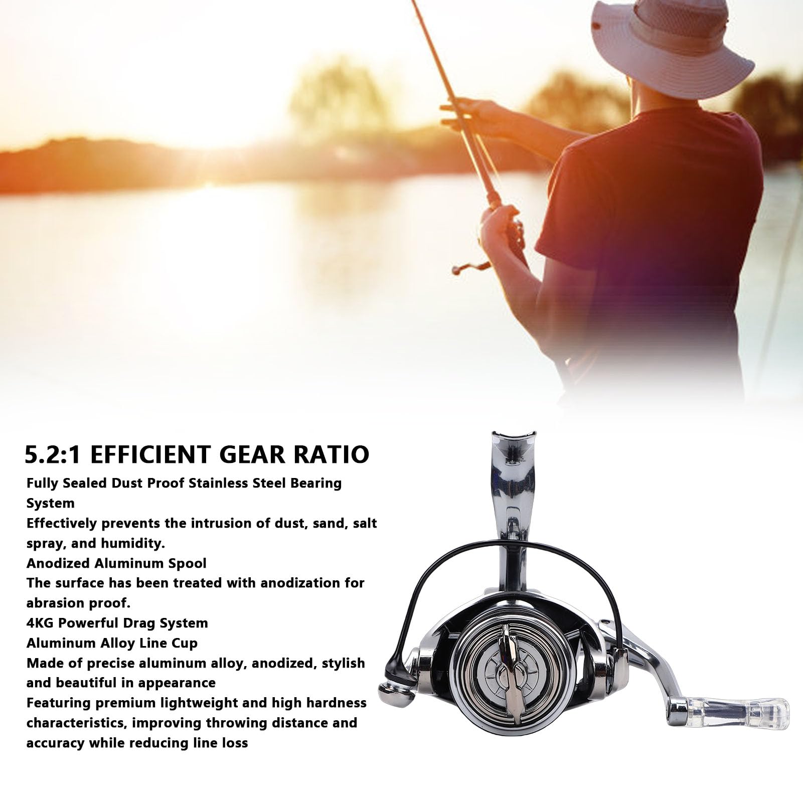 Sonew Mulinello SPINNOVATE Pro X Carbonio 4KG Drag 5.2:1, per Pesca